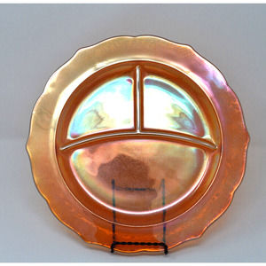 CARNIVAL GLASS DIVIDED DINNER PLATE FEDERAL NORMANDIE MARIGOLD 1930's